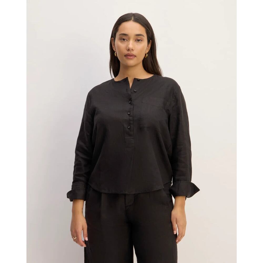 Everlane The Popover Shirt Top in 100% Linen Black US 0